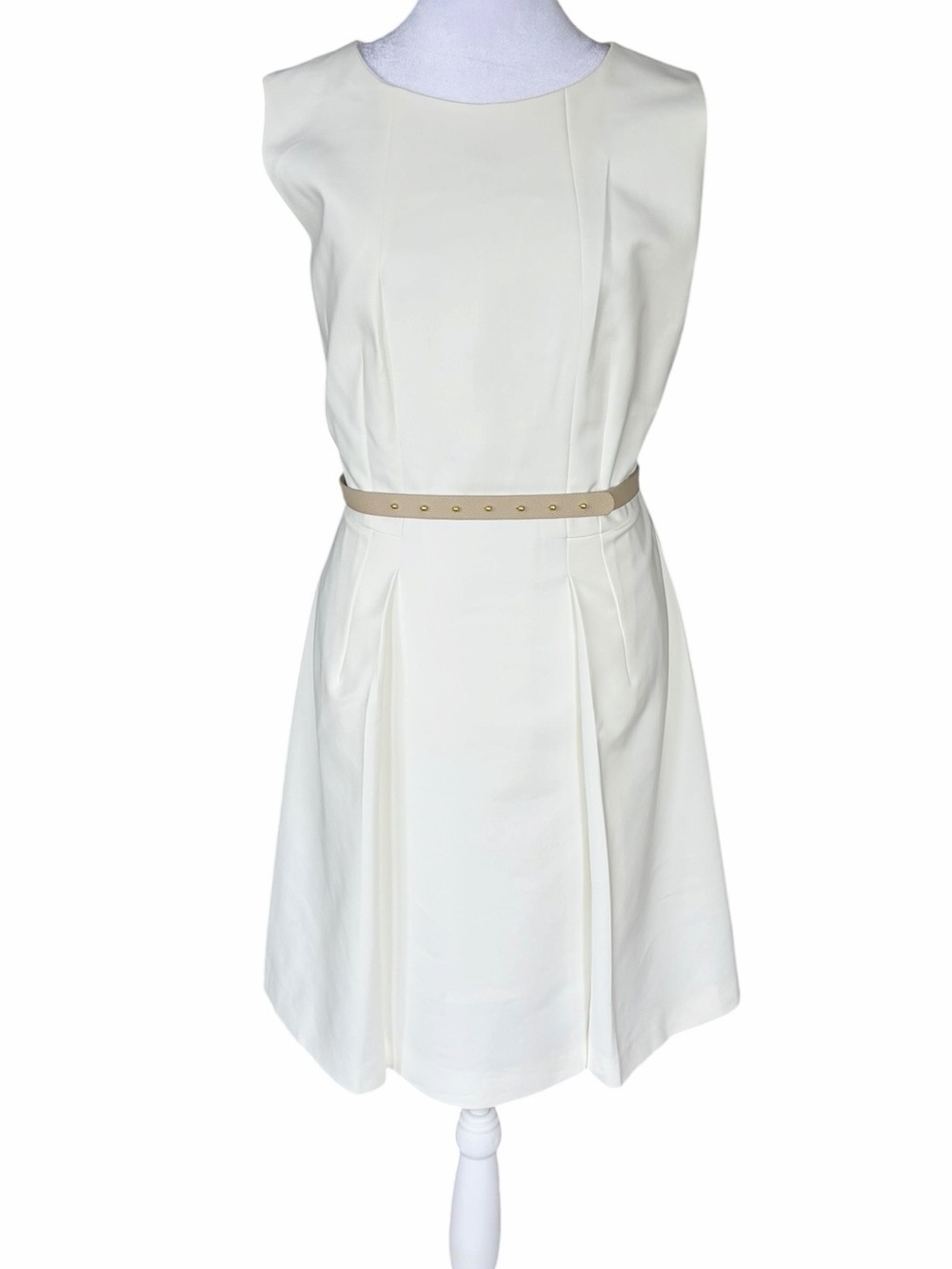 ANTONIO MELANI White Knee Lenght Dress with Tan Belt